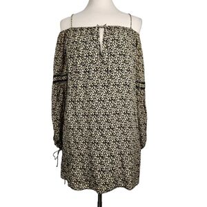 Zara Trafaluc Micro Floral Print Boho Open Shoulder Tunic Dress Size Small